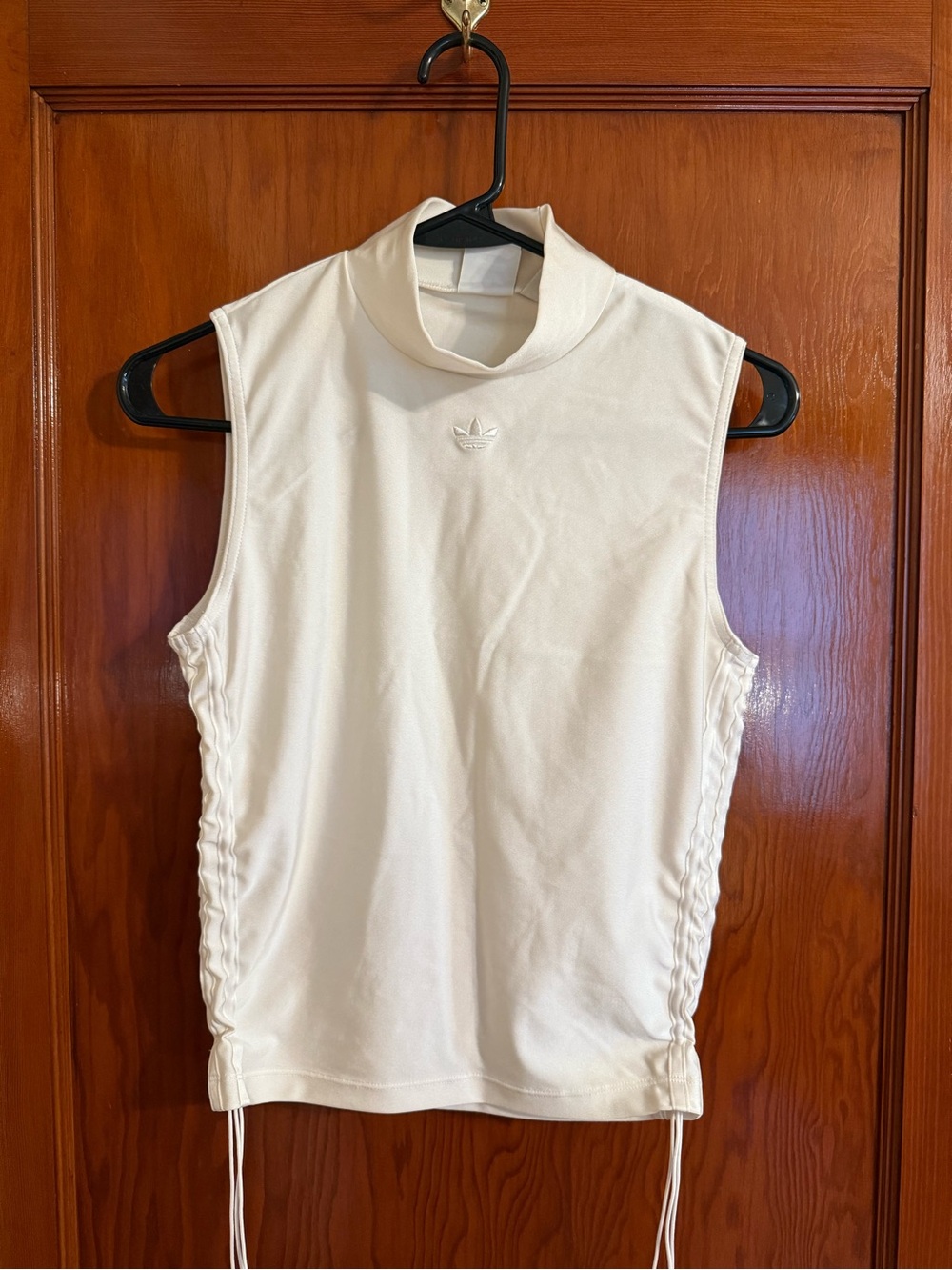 adidas Cream Sleeveless Mock Neck Tank with Side Ruching
